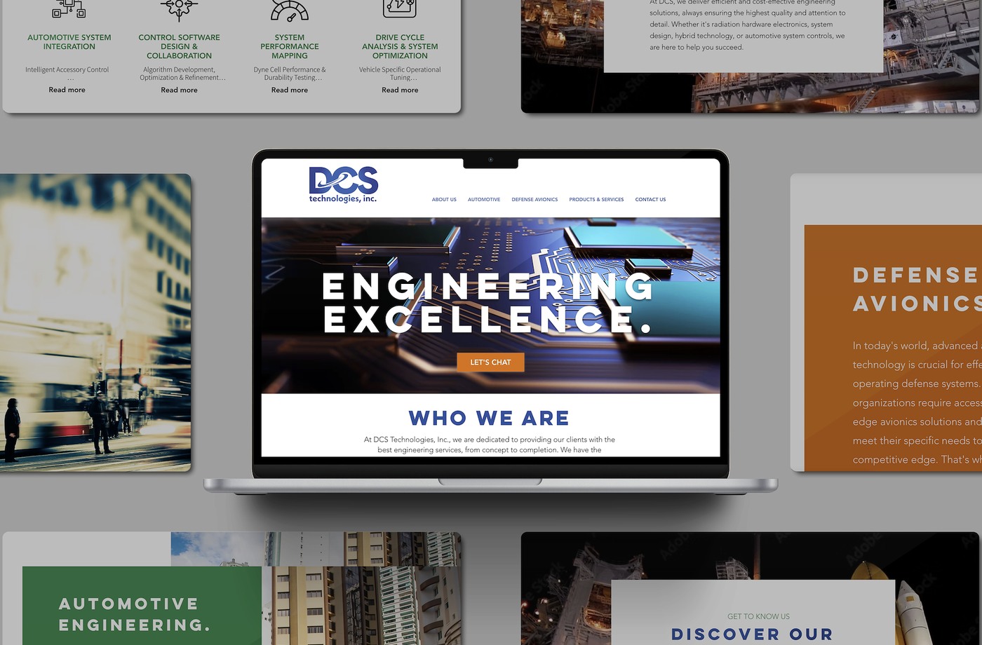 DCS Technologies website and brand design portfolio composition